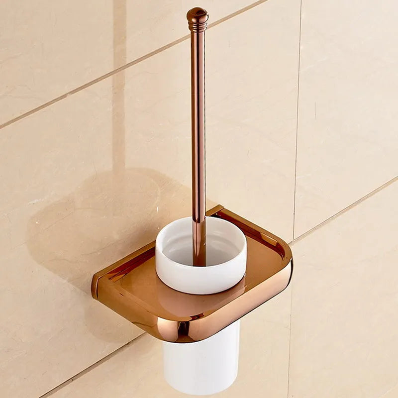 Rose Gold Double Towel Bars Bathroom Towel Ring Wall Mounted Bathroom Accessories Towel Rack Towel Ring Toilet Brush Soap Holder