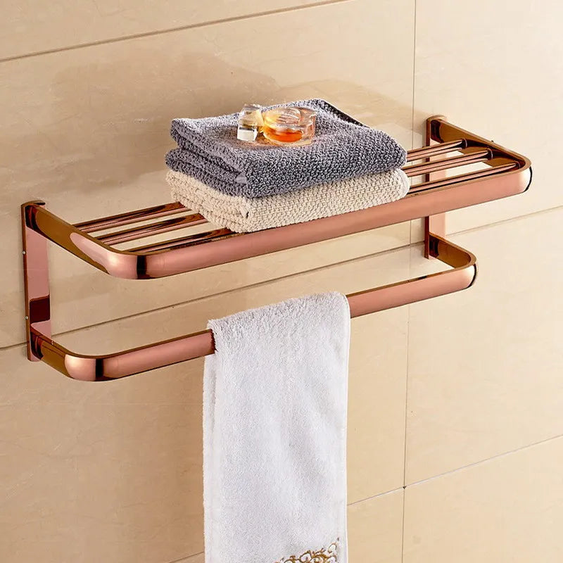 Rose Gold Double Towel Bars Bathroom Towel Ring Wall Mounted Bathroom Accessories Towel Rack Towel Ring Toilet Brush Soap Holder