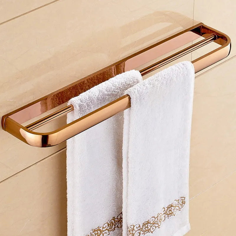 Rose Gold Double Towel Bars Bathroom Towel Ring Wall Mounted Bathroom Accessories Towel Rack Towel Ring Toilet Brush Soap Holder