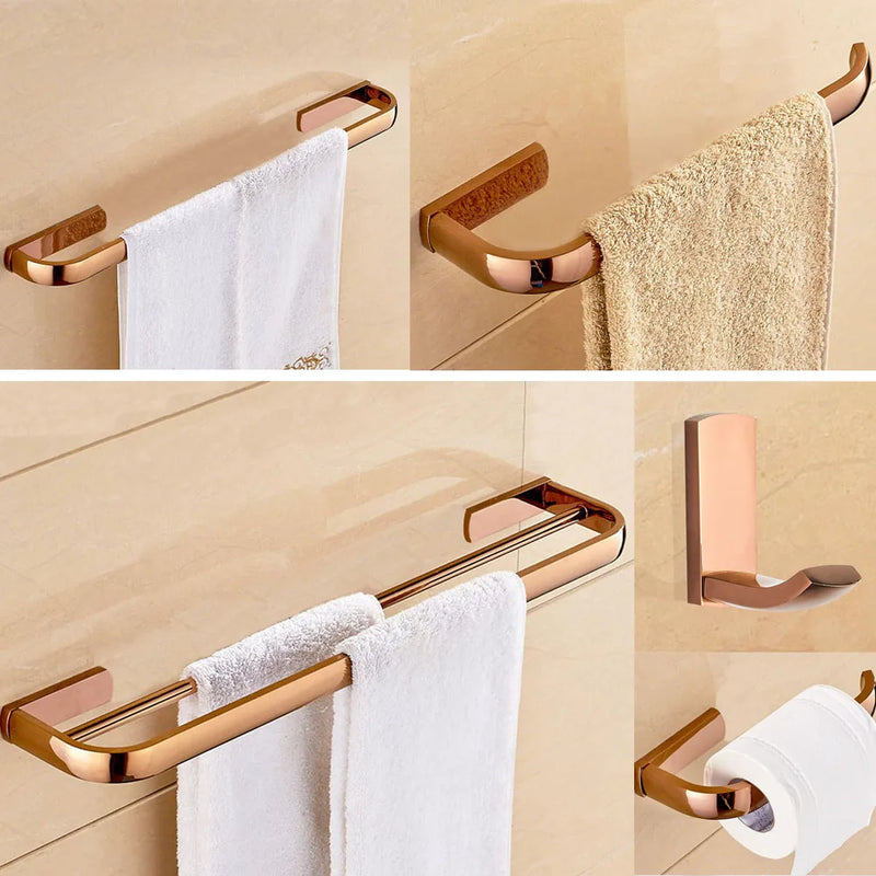 Rose Gold Bathroom Hardware Set Towel Rail Bar Tissue Paper Holder Robe Hook Wall Mounted Bathroom Accessories